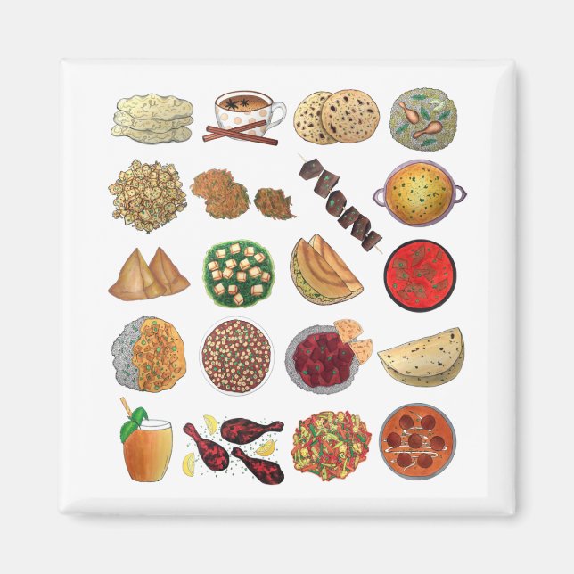 Indian Foods Geschirr Cuisine of India Illustratio Magnet (Vorne)