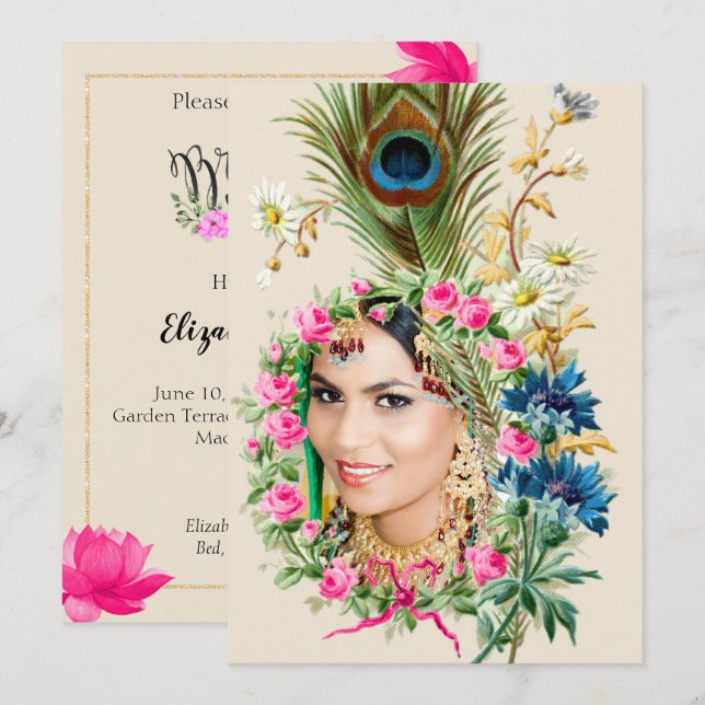 Indian Foto Bridal Dusche Einladung (Vorne/Hinten)