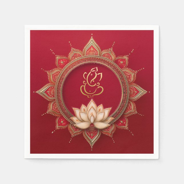 Indian Ganesh Red Traditional Lotus Wedding Serviette (Vorderseite)