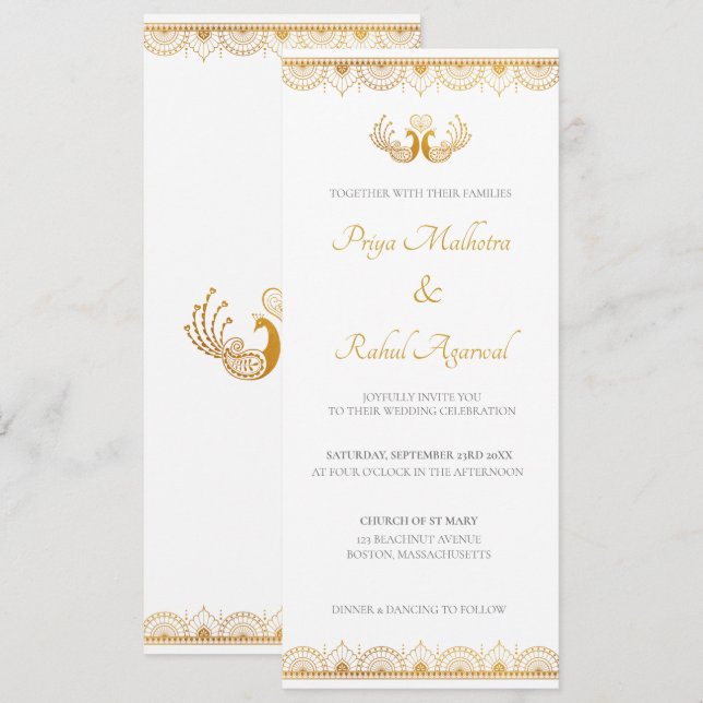 Indian Gold Ethnic Wedding Invitation Card Einladung (Vorne/Hinten)
