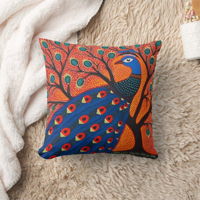 Indian Gond Art Peacock | Art of India Kissen (Decke)