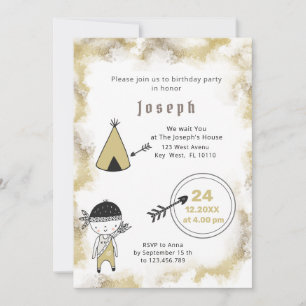Indian Graphic Watercolor Boys - Einladung zum Geb