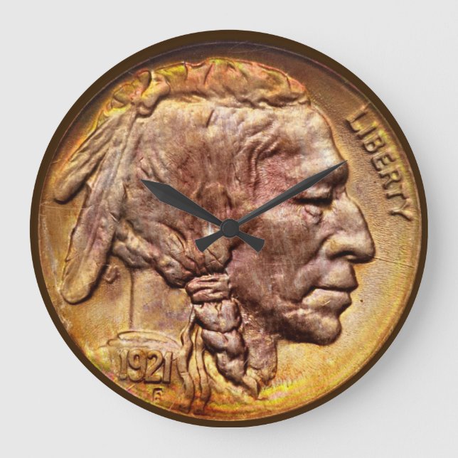 Indian Head Nickel Coin Collector Modern Acrylate Große Wanduhr (Vorderseite)