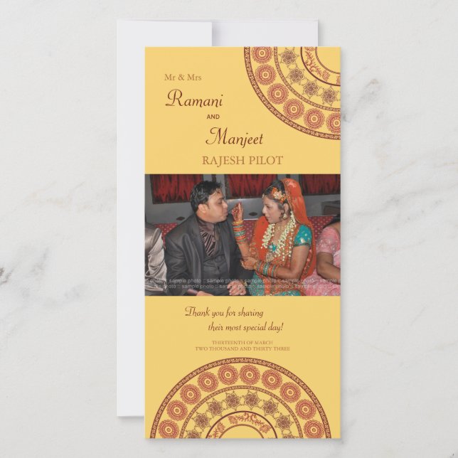Indian Henna Wedding Vielen Dank Foto Card Dankeskarte (Vorderseite)
