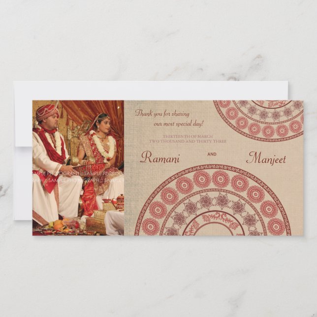 Indian Henna Wedding Vielen Dank Foto Card Dankeskarte (Vorderseite)