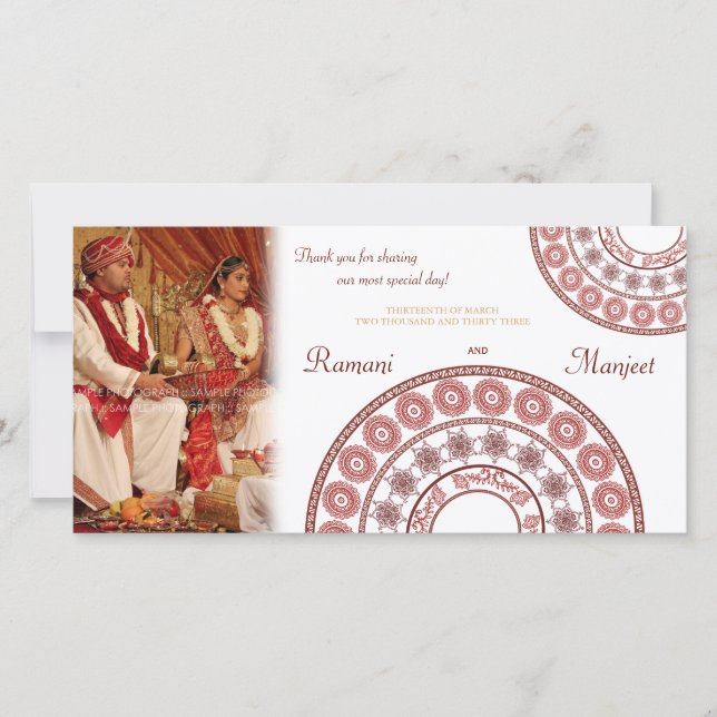 Indian Henna Wedding Vielen Dank Foto Card Dankeskarte (Vorderseite)