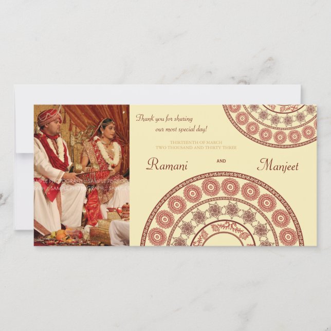 Indian Henna Wedding Vielen Dank Foto Card Dankeskarte (Vorderseite)