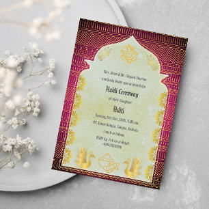 Indian Hindu Bride Haldi Zeremonie Ganesha Einladung