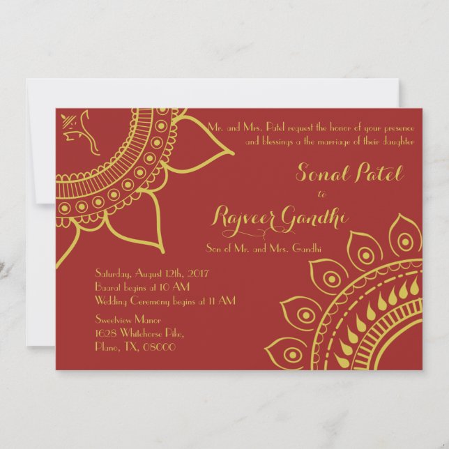 Indian Hindu Ganesh Wedding Einladung Garba Mehndi (Vorderseite)