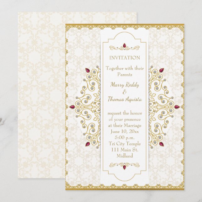 Indian Hindu Gold Wedding Einladung (Vorne/Hinten)