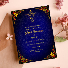 Indian Hindu Groom Haldi Zeremonie Couple Royal Einladung