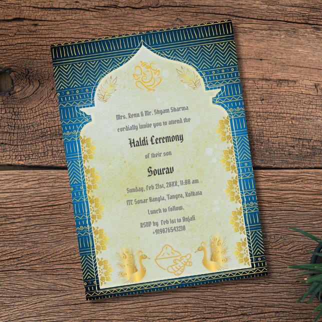 Indian Hindu Groom Haldi Zeremonie Ganesha Einladung (Von Creator hochgeladen)