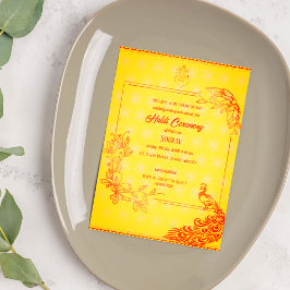 Indian Hindu Groom Haldi Zeremonie Pfauenthema Einladung