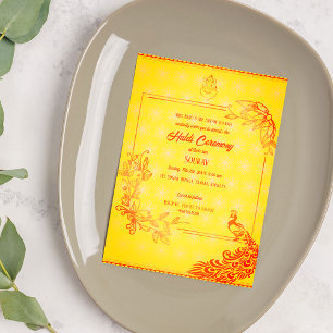 Indian Hindu Groom Haldi Zeremonie Pfauenthema Einladung