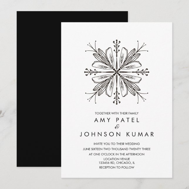 Indian Hindu Hand Drawn Wedding Einladung (Vorne/Hinten)