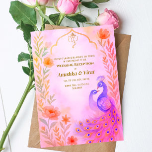 Indian Hindu Hochzeitsempfang Peacock Floral Einladung