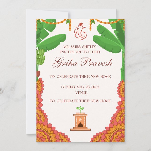 Indian Hindu Housewarming Griha Pravesh Einladung (Vorderseite)
