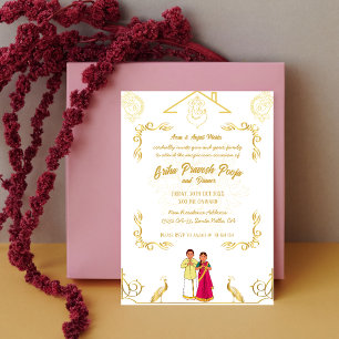 Indian Hindu Housewarming Griha Pravesh Golden Einladung