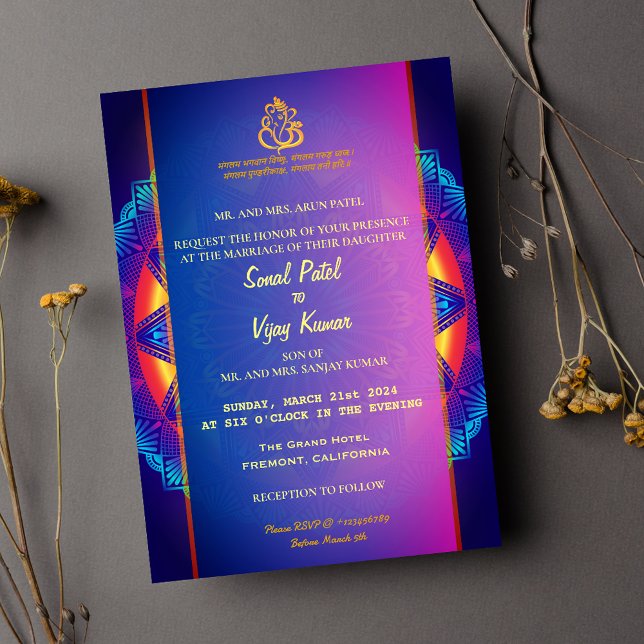 Indian Hindu Lila Pink Chakra Ganesha Wedding Einladung (Von Creator hochgeladen)