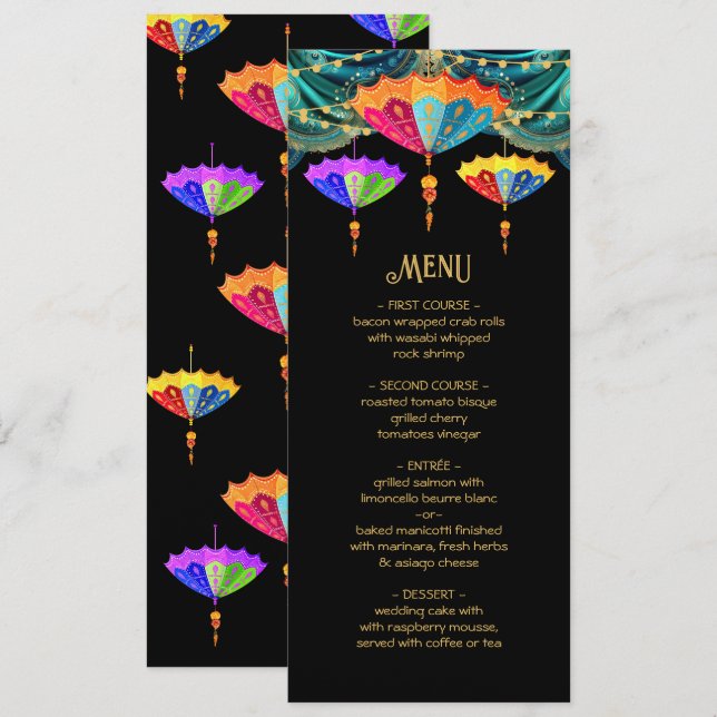 Indian Hindu Parasol illumine le menu Mariage (Devant / Derrière)
