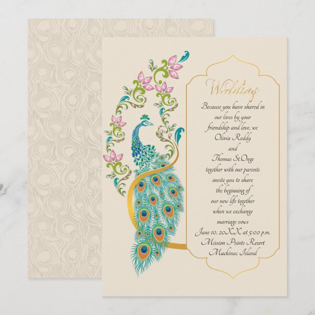 Indian Hindu Peacock Wedding Einladung (Vorne/Hinten)