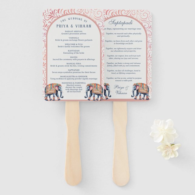 Indian Hindu Saptapadi Wedding Program Fan Fächer (Vorne und Hinten)