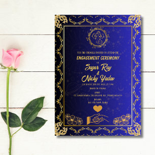 Indian Hindu Verlobung Zeremonie Blue & Golden Einladung