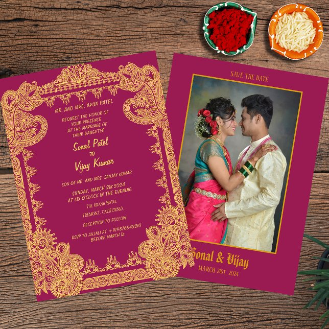 Indian Hindu Wedding Couple Image Intricciate Desi Einladung (Von Creator hochgeladen)