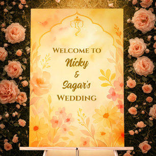 Indian Hindu Wedding Floral Welcome Acrylic Signs Acrylschild