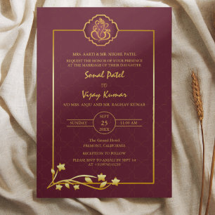 Indian Hindu Wedding Ganesha Logo Golden Elements Einladung