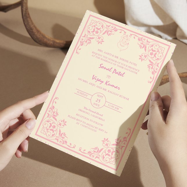 Indian Hindu Wedding Ganesha Logo Pink Intricciate Einladung (Von Creator hochgeladen)