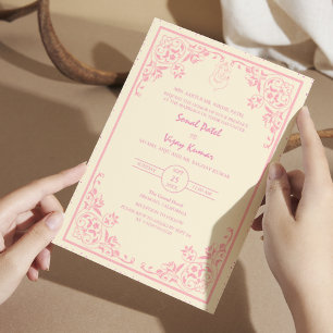 Indian Hindu Wedding Ganesha Logo Pink Intricciate Einladung