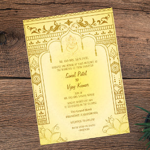 Indian Hindu Wedding Ganesha Royal Golden Einladung