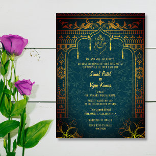 Indian Hindu Wedding Ganesha Royal Golden Einladung