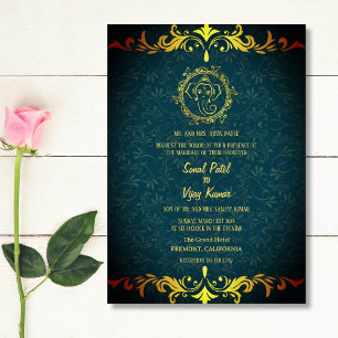 Indian Hindu Wedding Ganesha Royal Golden Einladung