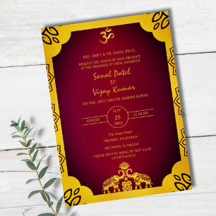 Indian Hindu Wedding Golden Elements Om Einladung