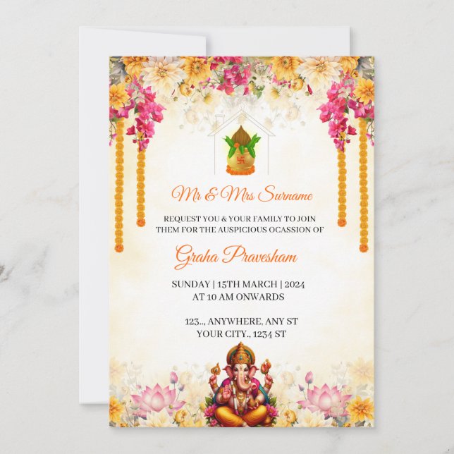 Indian Housewärming Invasioncard, Gruha Pravesh Einladung (Vorderseite)