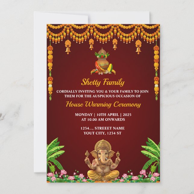 Indian Housewarming Invitation Card, Grah Pravesh Einladung (Vorderseite)