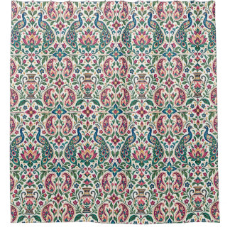Indian Inspired Peacock Paisley Floral Tile Duschvorhang