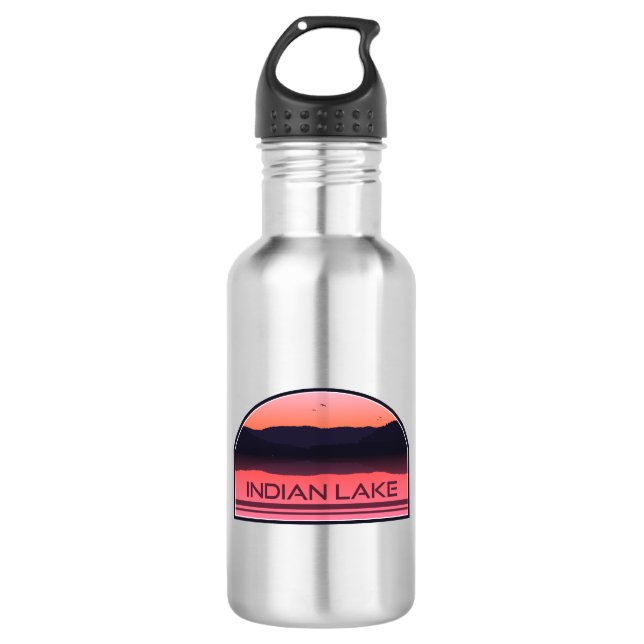 Indian Lake New York Red Sunrise Edelstahlflasche (Vorderseite)