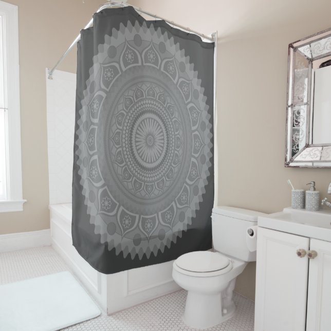 Indian mandala Blue in Grau Duschvorhang (Beispiel)