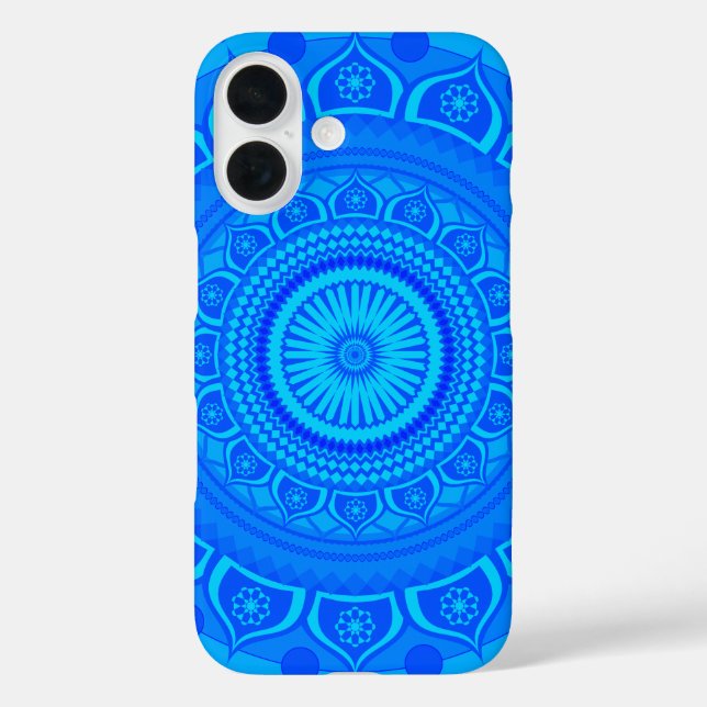 Indian Mandala Blue iPhone 16 Hülle (Rückseite)