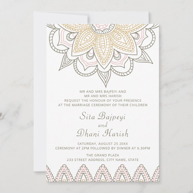 Indian Mehndi Hindu Elegant Hochzeit hoch entwicke Einladung (Vorderseite)
