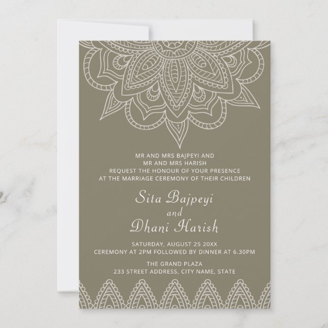 Indian Mehndi Hindu Elegant Stilvolle Grüne Hochze Einladung (Vorderseite)