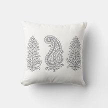 Indian Motif Handblock Print Grau auf Weiß