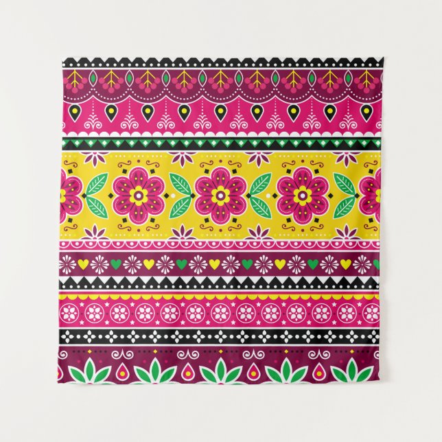 Indian or Pakistani truck art inspired seamless fo Wandteppich (Vorderseite)