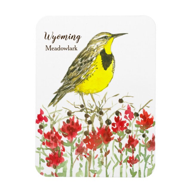 Indian Paintbrush Meadowlark Wyoming Magnet (Vertikal)