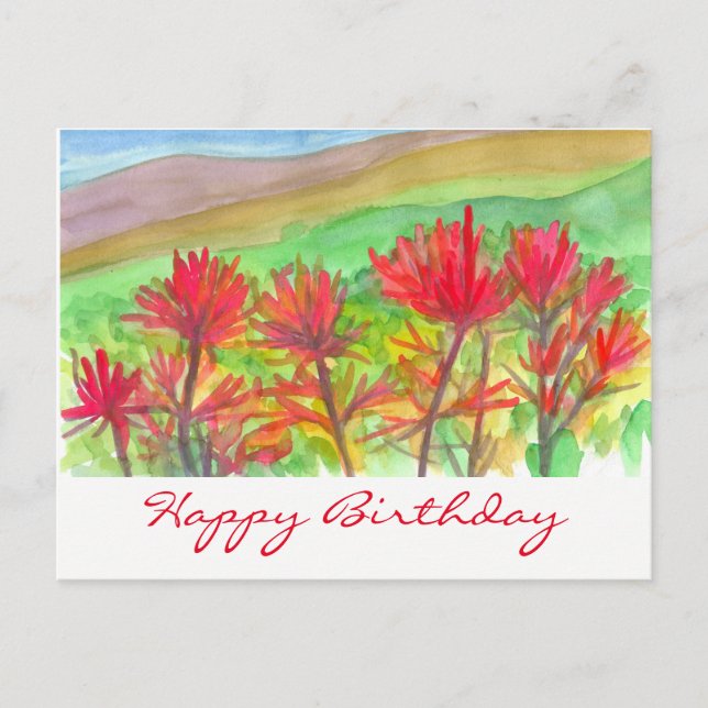 Indian Paintbrush Watercolor Happy Birthday Postkarte (Vorderseite)