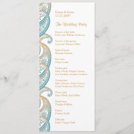 Indian Paisley Aquamarin und Gold Wedding Programm