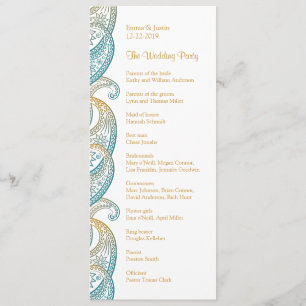 Indian Paisley Aquamarin und Gold Wedding Programm